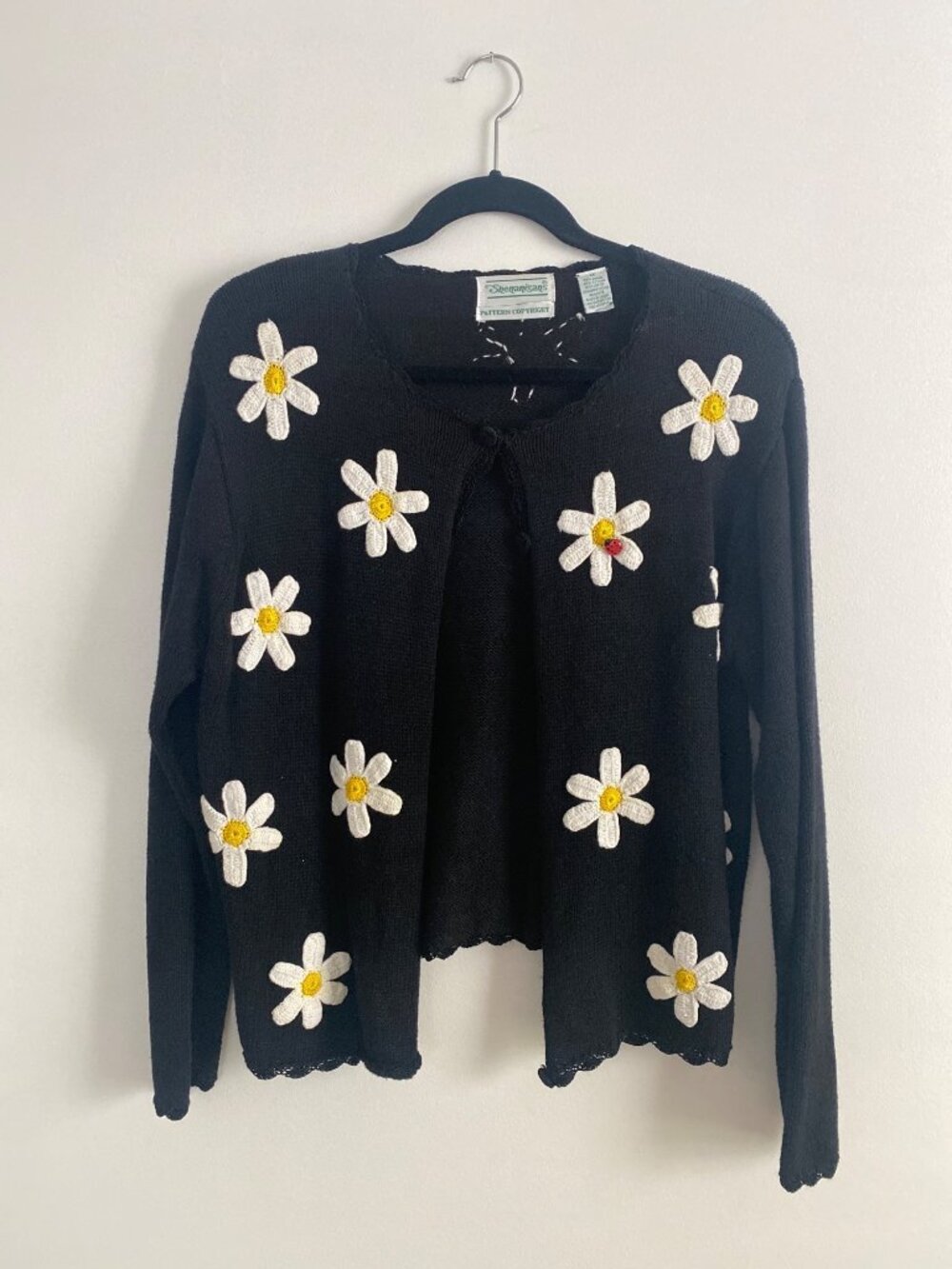 Vintage Shenanigans Black Daisy Cardigan Sweater Women's Size M